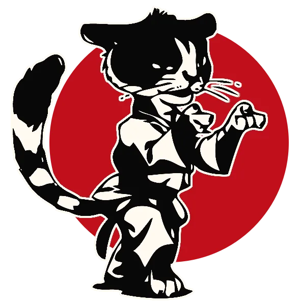 Tigre karateca de quimono, em guarda, mascote NKS Kids